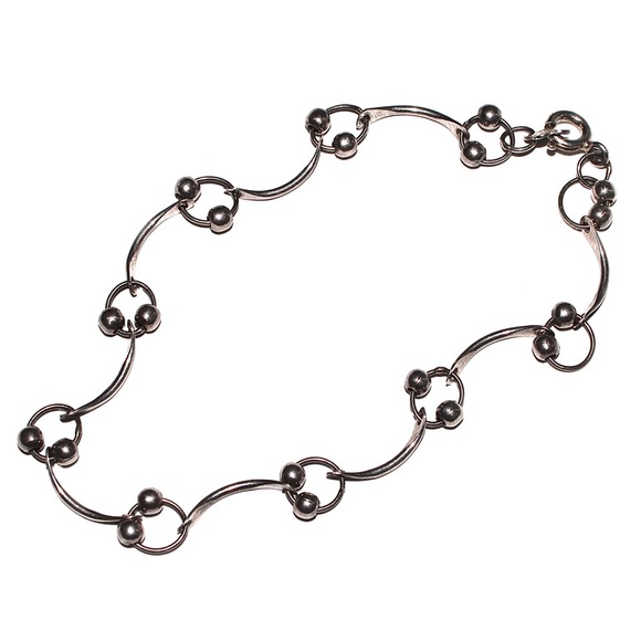 Vintage Sterling Silver Ball Bead Curved Link Bracelet Dancing Beads - Picture 1 of 6